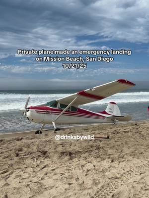 Sir you can’t park there… A private plane had to make an emergency landing on Mission Beach 10/21/25 after an engine failure.  Everyone walked away unharmed  #sandiego #missionbeach #news #breakingnews #emergancylanding #aviation 