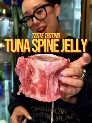 trying TUNA SPINE JELLY! would you try it? #tastetest #tuna #sushi #foodreview 