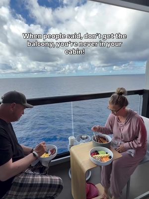 This was our very first cruise 🚢 and we didn’t know. We have heard people say before that you won’t be in the cabin much. No need for a balcony. Especially on a @virginvoyages with the hammock!  Let me tell you, Get The Balcony! We have used it so much. For relaxing, watching sunset, and sunrise, and for eating. And the views can’t be beat!  Have you been on a cruise?  #balconyviews #adultsonly #nokidsnochaos #firstcruise #cruise    