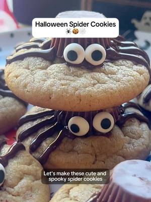 Spiders never tasted so sweet 😋 Ingredients: 1 package cookie dough Mini Reese's peanut butter cups Edible eyes 1/2 cup chocolate chips Recipe: Prepare cookies according to package instructions, then let cool. To assemble the spiders, place the chocolate chips in the microwave to melt. Place the melted chocolate in a pastry bag, piping bag, or sandwich bag and cut off a small piece of the corner. Dab a little melted chocolate on the top of a mini peanut butter cup and press onto the center of each cookie. Dab more melted chocolate onto the back of the edible eyes and place in front of the peanut butter cups. Draw eight legs on each spider cookie. Let the chocolate on the cookies harden for about 20 minutes, then enjoy! #Halloweenrecipe #Halloween #cookies #cookierecipe #SpiderCookies