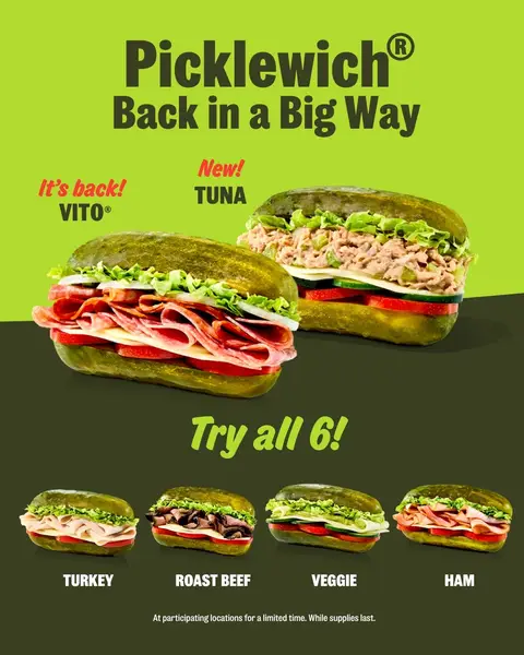 pickle season is back 💚 the internet’s favorite sandwich is returning on 10/27 along with four dill-cious new flavors