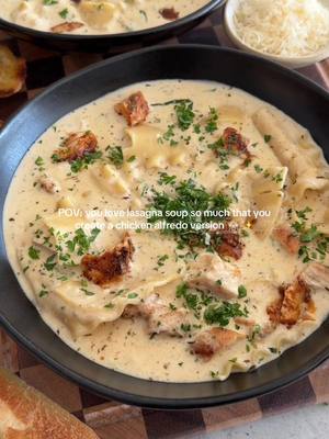 chicken alfredo lasagna soup is the definition of comfort meal - recipe coming soon!