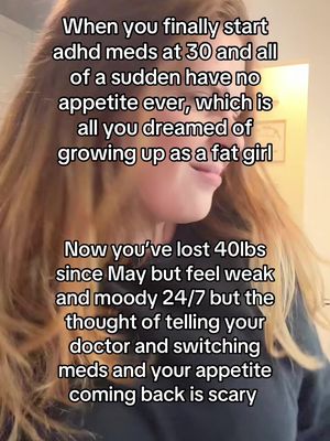 Anyone else? Literally growing up as a fat girl I spent years and years and years researching how to get rid of your appetite, trying different diet pills whatever I possibly could to get rid of my appetite and nothing ever worked and all of a sudden I take ADHD meds at 30 and now I am never hungry actually looking at food makes me sick during the day but you can only go so long not eating and I can’t very well work on my depression and anxiety if I’m starving 24 seven and not meeting my basic needs. I’m trying to atleast eat yogurt during the day but it’s hard #vyvanse #adhdweightloss #adhdwome 