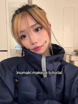 Inumaki makeup tutorial!! Pretty self explanitory HAHA filmed this for funsies:) perfect last minute halloween makeup🍣🙈 #fyp #jjk #cosplay #inumakitoge #inumaki 