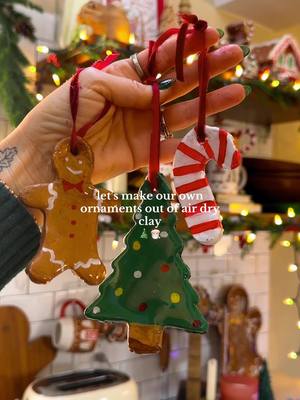 who needs to buy ornaments when you can make them 🥹🎄🎅🏻 I used epoxy to coat them for the shiny look! #handmadegifts #handmadechristmas #airdryclay #christmas 