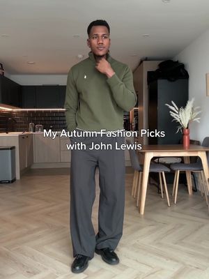 Recent Autumn pickups with @John Lewis #JohnLewisFashion #outfitinspo #fallfashion | ad Forét Trip Chunky Rib Knit Jumper 17135903 NN07 Wool Regular Fit Long Sleeve Striped Rugby Shirt 17186203 Foret Clay Twill Trousers 17130203