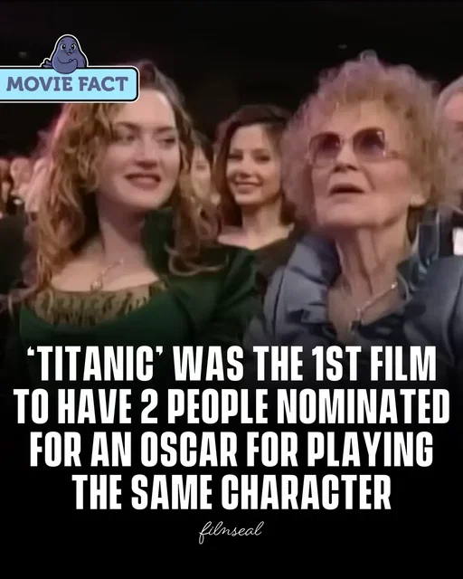 Titanic (1997) achieved a rare Oscar milestone, it was the first film to receive nominations for two different actors portraying the same character.  Both Kate Winslet (as young Rose) and Gloria Stuart (as older Rose) were recognized by the Academy for their performances, marking a first in film history. #FilmSeal #film #movie #cinema 