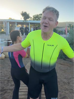 What a perfect half Ironman warmup 💪🏻🥵 Dad got his hips moving!!! @Gordon Ramsay ! Very happy to say we all completed the race and feel great 🔥🔥 #ironman #70.3 