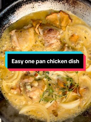 Easy one pan cooking that’s my go to. Chicken thighs, sake, butter, soy, and yuzu, simple, quick, and packed with flavor. Recipe (2 portions) Chicken thigh 2 (quartered) Onion ¼ each Green onion 2 Chanterelles 4–5 Garlic 1 tbsp Thyme pinch Butter 50grams Sake 250–300 ml Soy 1.5–2 tbsp Yuzu 1 tbsp Season, flour, sear 1 min each side. Add all, cover, cook 4–6 min on med-low, stirring so it emulsifies. #fyp #cooking #onepandish