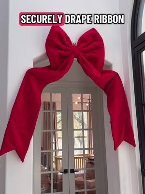 Christmas Ribbon Decor Doorway Hack!  SAVE if you love this idea!  #christmasdecor #holidayhacks #christmasdecortips #archwayribbon #christmasribbon 