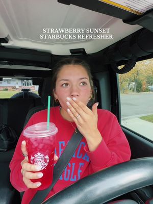 OMG THIS DRINK IS SOOO GOOD!! ❤️🍓🌅 @Starbucks   How to order : Strawberry açaí refresher with lemonade and no berries, with passion tango tea! #lifestyleinfluencer #strawberrysunsetrefresher #drinkvlog #starbucksdrinks #starbucksrefreshers 