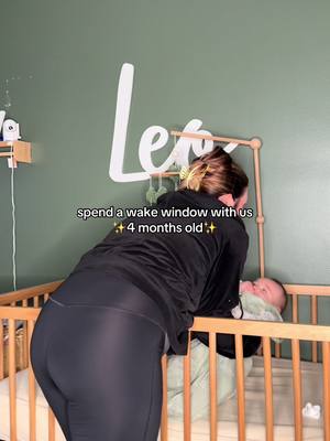 Wake window ideas for your 4 month old! Not every window looks like this. But his wake windows are getting longer so I try a variety of things to keep it interesting. I try to mix high and low stimulating activities, but ultimately let him be the guide and try to follow his mood and energy 🫶🏼 #wakewindow #4monthsold #tummytime #babyactivities #babydevelopment 