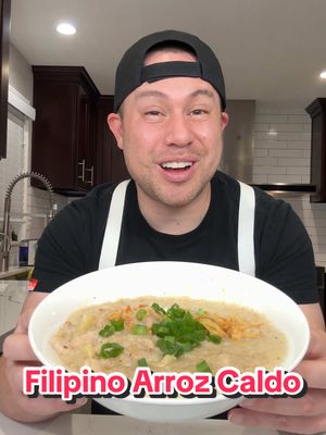 Let’s make Filipino Arroz Caldo! 🤤🙌🏼🇵🇭   Ingredients: 6 pcs. boneless chicken thigh* (cut in to pieces or leave whole) 2 cups water* 2 cups chicken stock*  1 tbsp oil 1 yellow or white onion, chopped 6 cloves garlic, minced 2 thumb size ginger, julliened 1 cup uncooked rice, rinsed 2 tbsp fish sauce aka patis 1 tsp salt 1 tsp ground pepper 1 lemon chopped green onion, fried onions and/or roasted garlic chips as toppings (optional) *If using bone-in chicken thighs, 2 cups of chicken stock can be removed from recipe as long as water is increased from 2 cups to 4 cups. Recipe: 1. Add oil, garlic, ginger and onion into the pot and sauté for 3 mins or until onions are translucent. 2. Add chicken thighs and sauté until browned 3. Add rice and sauté for 3 minutes 4. Add water, chicken stock, salt, pepper and fish sauce 5. Bring to a boil and the cook on medium heat for 30-40 minutes and stir occasionally.  6. Add more pepper, salt or fish sauce, if desired. 7. Plate and garnish with green onions, fried garlic and/or fried onions if you’d like. 8. Enjoy!   It’s super sarap (delicious)! 🤤🍲 . . . . . . #hungryhugh #arrozcaldo #losangeles #Filipino #soup 