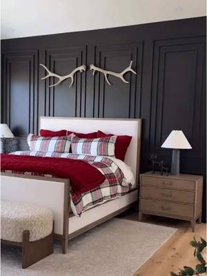 Classic plaid, trending again for all the right reasons. @Misa Liddiard layered our Stewart Plaid Duvet Cover with the Cozy Cloud Quilt, then added festive touches with our Lit Red Berry Avant-Garde Garland, Bronze Sculpted Reindeer, and Antler Wall Art. #christmas #classicchristmas #plaid 