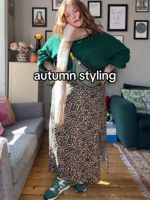 🍁 DAY 6 🍁 Would it really be a Poppy ‘7 days of fits’ without some sort of leopard print?! It had to feature somewhere - & with green?! *chefs kiss* ✨ Tee @SKIMS  Skirt @TuClothing  Jumper TikTok shop Trainers @adidas  Scarf @Marks & Spencer  Bag @Coach  Charm necklace @sophieharleylondon (pr) #plussizefashion #plussize #autumnstyle #autumnfashion #tuclothing 