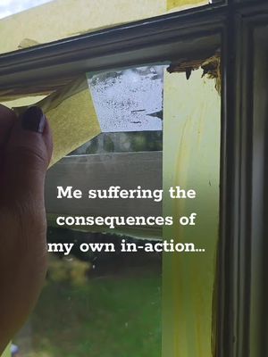It's taken me so long to get round to painting the bathroom window that the sun has melted the frog tape to the glass 😅🙈🙈  Don't be like me - take this as your sign NOT to procrastinate on that little DIY job you've been putting off for weeks....  #DIY #humour #diyfail #renovation #renovationproject 