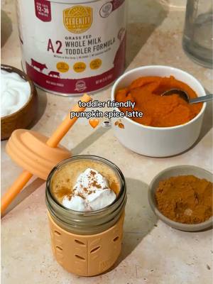 👀 Toddler-friendly pumpkin spice latte?! ☕🧡 Save this recipe to twin PSLs with your mini me on a crisp autumn day. 📌 INGREDIENTS • 8-oz serving of Toddler Formula • 2 Tbsp. organic pumpkin puree • 2 Tbsp. organic maple syrup • (optional) 1 tsp. organic pumpkin pie spice • (optional) sugar-free whipped cream to top • (optional) dash of organic pumpkin pie spice to top DIRECTIONS • Make one 8-oz serving of A2 Whole Milk Toddler Formula according to the directions for preparation & use on the back of the can • Transfer to a saucepan and keep warm on the stove • Add the pumpkin puree, maple syrup, and (optional) pumpkin pie spice; whisk until all ingredients are mixed • Add the contents in your saucepan into a toddler-friendly cup or mug; let cool and come to a safe serving temperature for your little one • (optional) Top with sugar-free whipped cream and a dash of organic pumpkin pie spice Made with our nutrient-dense A2 Whole Milk Toddler Formula, organic pumpkin, and a hint of maple, it’s the perfect way to bring cozy seasonal vibes to your little one’s cup. 🍂 🎃