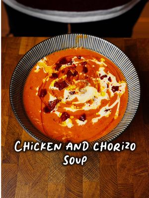SOUPERB - EPISODE 1 Chicken, chorizo, tomato, garlic, chilli and red pepper soup. I really need a catchier name for this masterpiece. INGREDIENTS 1 Chicken breast Half a stick Chorizo 6 tomatoes 2 red peppers 4 cloves garlic 1 onion Olive oil 1 tbsp paprika 1 tbsp chilli flakes 1 tsp garlic powder 1 tsp onion powder 1 tsp cayenne pepper 1 tin chopped tomatoes 1 tbsp oregano 100ml double cream 500ml chicken stock  Pinch of Salt Pepper to taste  Pinch of Sugar METHOD Chop your veg and put it on a tray with olive oil in the oven on 180° for about 30 mins. While that cooks down, poach your chicken in the chicken broth. Fry off your chorizo. No extra oil is needed here. When it’s cooked, remove it from the pan but keep the chorizo oil it creates.  Pour the chopped tomatoes in along with all the seasonings, salt pepper and sugar. Simmer on low. Take the chicken out and shred it.  Put it all together in a saucepan and blend. Add the chicken, chorizo and cream. Serve with more cream and olive oil and ENJOY. #soup #soupseason #onlyscrans #souprecipe #chicken 
