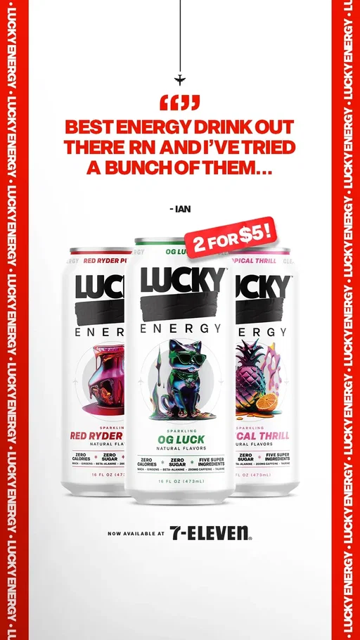 Try the HOTTEST energy drink on the market at your local @7-ELEVEn in Southern California and select areas of New York (NYC, Long Island, Westchester county).  Zero sugar. Zero calories. 5 super ingredients. And, the best tasting flavors on the market.  Buy some cans, send us your receipts in DM and we will break you off some prizes. #luckyenergy #energydrinks #7eleven #beverage 
