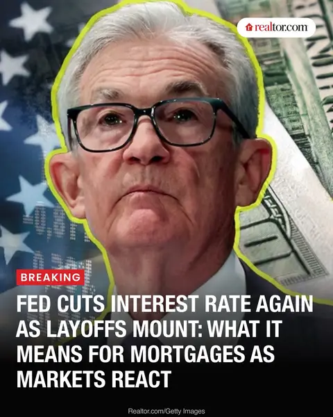 The Federal Reserve cut interest rates for the second time in a row, lowering its benchmark rate to 3.75%–4% amid rising layoffs and concerns over the government shutdown.  The move, widely expected, brings rates to their lowest since 2022 and was already reflected in mortgage rates, which recently hit a one-year low of 6.19%. Realtor.com® Chief Economist Danielle Hale noted that further rate drops will depend on signs of a deeper economic slowdown. #breakingnews #housing #inflation #shutdown