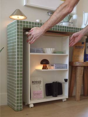This storage cart from @Yamazaki Home fits so snug under my coffee bar  - - - - #coffeebar #homecafe #coffeeathome 