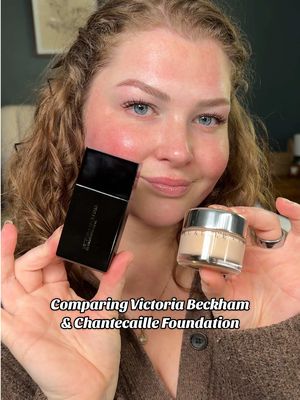Are you team VB or team Chantecaille ??? 👀 comparing Victoria Beckham Foundation Drops (shade 1) and Chantecaille Future Skin Gel Foundation (shade Aura) #review #foundation #fullcoverage #mediumcoverage #lightcoverage @Victoria Beckham Beauty @chantecaille fair skin, pale, dry skin, textured skin, redness, natural foundation, high end makeup, high end skincare 