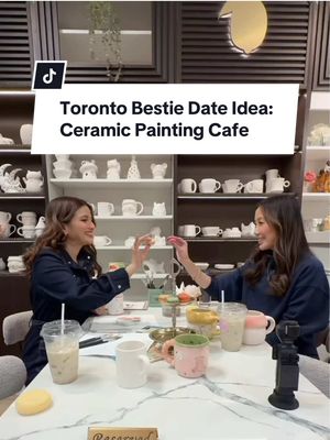Matchas, macarons & a little creativity 💕 Painting pottery at @pierre_ceramic_cafe is the cutest bestie date idea! 📍4841 Yonge Street, Toronto #thingstodointoronto #torontodateideas #bestiedate #matcha #torontocafe      
