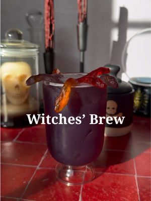 🧙‍♀️ Double, double, toil and trouble, this brew’s got a bite worth the bubble. Witches Brew 🧪 ½ oz fresh lime juice  ½ oz simple syrup  1.5 oz pineapple juice 1.5 oz pomegranate juice 1.5 oz vodka .75 oz blue curaçao Gummy snakes for garnish  Combine all ingredients in a cocktail shaker, fill with ice, and shake until cold. Strain into a glass filled with ice and garnish with gummy worms or snakes. #cocktailrecipes #halloweenrecipes #halloweencocktails #cocktail #drinksathome 
