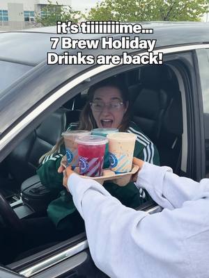Sleigh this season with our holiday sips! 🛷 #7Brew #7BrewCoffee    Our Almond Roca & Peppermint are back this holiday season, but only for a limited time! Get it while you can ✨ ❤️ Holiday Punch 7 Energy: blackberry + pomegranate ☕️ Crème Brûlée Latte: cane sugar + salted caramel* + toasted marshmallow 🥧 Pecan Pie Breve: almond roca + Irish cream* + salted caramel* 🍫 Candy Cane Mocha: white chocolate* + peppermint* ❄️ Brew Frost 7 Fizz Soda: blue raspberry* + coconut* + vanilla* 🍪 Santa's Cookie Mocha: almond roca + white chocolate* + vanilla* Sugar-free flavor available*