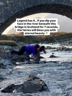 This bridge in Scotland is said to have magical powers - legend says if you dip your face in the river beneath it for 7 seconds, the fairies will bless you with eternal beauty. 📍 It's called Sligachan Bridge, Isle of Skye  📮 Postcode : IV47 8SW Surrounded by the Cuillin mountains, it's one of the most scenic and iconic stops on the island - definitely worth adding to your Scotland itinerary. 🇬🇧 ✨  ✨ Share this with someone with whom you would like to do this. #isleofskyescotland #sligachanbridge #sligachan #isleofskye #scotlandiscalling  Sligachan Old Bridge | Isle of Skye | Things to do in Scotland | Places to visit in Scotland | things to in Isle of skye