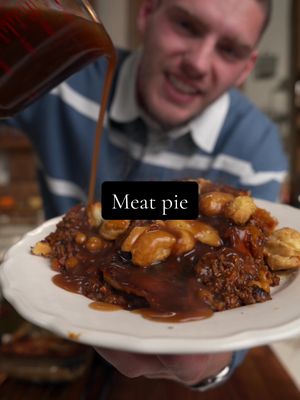 Full pie season recipes are linked 🔥 Meat Pie 🔥 (they can’t all be pretty 😆) For the Pastry 1 sheet shortcrust pastry (shop-bought or homemade) 1 sheet all-butter puff pastry 1 egg, beaten (for glaze) For the Filling 1 tbsp olive oil 600g beef mince (10-15% fat) @magnessfarms  1 onion, finely diced 2 carrots, diced 2 cloves garlic, crushed 1 tbsp tomato purée 1 tbsp flour 300ml beef stock 100ml red wine (optional) 1 tbsp Worcestershire sauce 1 tsp fresh thyme or ½ tsp dried 1 tsp smoked paprika (optional) 1 tin chickpeas, drained (optional) Salt and black pepper 1.	Cook the filling 	•	Heat the oil in a large pan. Brown the mince for 5-7 minutes until deep golden. 	•	Add onion and carrot; cook 8-10 minutes until soft. 	•	Stir in garlic and tomato purée; cook 1 minute. 	•	Sprinkle over the flour, stir, then pour in the stock, wine (if using), Worcestershire sauce, thyme, paprika, salt and pepper. 	•	Simmer gently for 20-25 minutes until thick and glossy. 	•	Stir in chickpeas if using and simmer 5 minutes more. 	•	Let the mixture cool completely before assembling - warm filling will soften the pastry. 	2.	Prepare the dish and pastry 	•	Butter the pie dish generously, dust lightly with flour, and tap out the excess. 	•	Lay in the sheet of shortcrust pastry, pressing it right to the edges so it lines the base and sides. 	•	Trim any excess but leave a small overhang. 	3.	Assemble the pie 	•	Spoon the cooled filling into the pastry case and spread it evenly. 	•	Lay the puff pastry lid over the top. 	•	Wet a fork lightly and press around the edge to seal the two pastries together. 	•	Trim off any extra pastry with a sharp knife for a clean finish. 	•	Cut a small steam hole in the centre. 	•	Brush the top all over with beaten egg for shine. 	4.	Bake 	•	Bake at 200 °C (fan 180 °C) for 35-40 minutes, until the top is puffed, golden and crisp. (DONT BURN IT LIKE ME) 	•	Rest for 10 minutes before slicing so the filling sets slightly. #meatpie #pie 