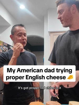 Alex’s proud face during this video 🥹 We brought this cheese all the way back to Arizona so dad could try some proper English cheese! That flamin’ ‘eck nearly took us all out 🤣🥵 #tayandalex #americandad #tastetest 