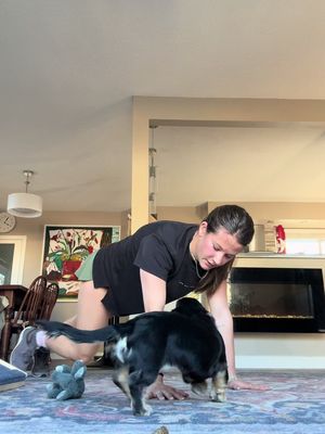 Workouts hit a little different at home now #workout #puppy #athlete 