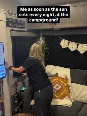 IYKYK!! 😂😂 If it’s dark outside eveyone at the campground can see inside our camper. And it gives me anxiety! And it’s worse now it gets dark so early.  Do you do this too?  #camping #campground #campinglife #rvlife #rvliving 