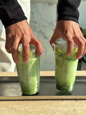 Matcha + condensed milk + ice+ hot water+ milk = the easiest matcha iced latte. Super simple recipe! #coffeebro #machta #icedmatchalatte 
