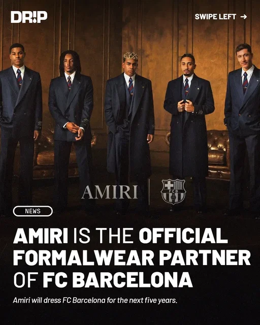 FC Barcelona has teamed up with AMIRI as their official formalwear partner through the 2029/30 season ‼️ #fcbarcelona🔵🔴 #fcbarcelona #amiri #fashionnews #barca #hypebeast #lamineyamal 
