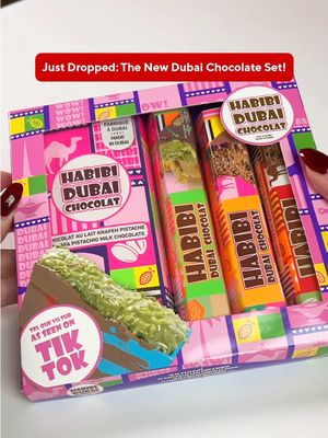 Just dropped: the NEW Dubai Chocolate Set 🍫✨   Your holiday gifting just got sweeter.  What’s Inside: 1 full-size original Kunafa Pistachio milk chocolate bar + 3 single bar delights, including the brand-new Salted Kunafa Hazelnut flavour 😍