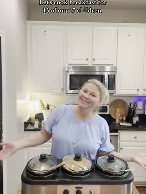 Up before the sun cooking breakfast for 13 of our 17 — sausage, eggs, and pancakes flying off the griddle faster than I can flip ‘em 🥞☀️ Just another morning in our big, beautiful chaos! #MomTok #RealMomLife #MomsofTikTok #RelatableMom #breakfast 