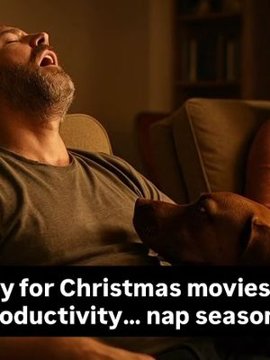 Too early for Christmas movies, too late for productivity… perfect nap season. 🎄☕ He’s out cold, snoring like it’s his job. The dog’s watching with quiet judgment. She’s in the chair beside him, glass of wine in hand, half-smiling at the chaos. Warm light, soft air, and that strange peace that only hits when you finally stop fighting the day. 💤🐾✨ Don’t fight it. Make it happen. Keep your mouth closed 🤐 #HolidayNaps #BetterSleep #StopSnoring #MouthTape #SleepHack     