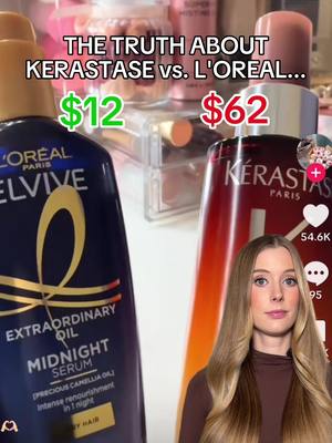 The only way to know if two formulas are truly the exact same is if you are the chemist that formulated them… but in this case I think it’s safe to say that we know the truth about whether or not the L’Oreal Elvive Extraordinary Oil Midnight Serum is a dupe for the Kerastase Nutritive 8H Magic Night Serum! Definitely fair to say that they are similar in the sense that they’re both designed for the same purpose, but to me it doesn’t even matter because I like L’Oreal better! So spending $50 less on it is a no brainer. #dupe #dupes #hairserum 