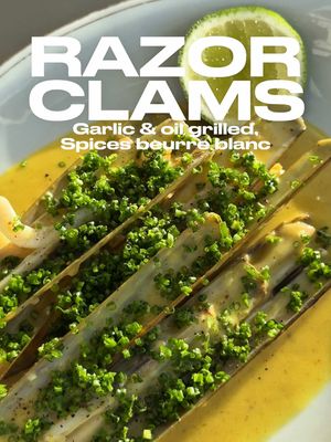 10m done lil snack ! 👌 Another simple snack, for the lazy ones! Clams with beurre blanc is a classic that rarely misses! Fresh razor clams simply cooked into a nice EVOO shallots and garlic, and served with a classic beurre blanc, twisted with some spices, “poudre retour des indes”, a mix of curcuma, coriander, star anise..  Track ID 💿: Zé Roberto - Lotus 72  #snack #clams #beurreblanc #spices #aesthetic