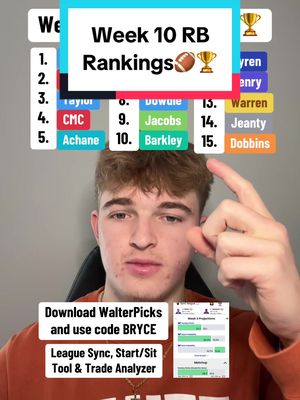 Week 10 RB Rankings🏈🏆 #fantasyfootball #fantasycontent #rbrankings #week10 #titanswalterpicks