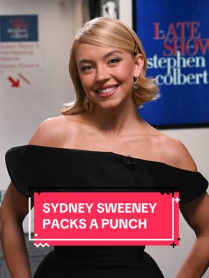 Sydney Sweeney packs a punch. #Colbert #SydneySweeney @Sabrina Carpenter 