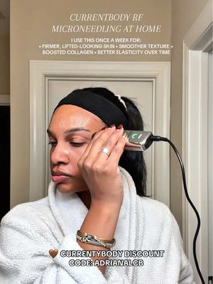 The CurrentBody RF device helps tighten, smooth, and boost collagen right at home. I use it once a week for that post-facial glow. Use code ADRIANALCB for 10% off @currentbody - 🔗 in bio @Clarins USA @LaRochePosayUS  #currentbody #radiofrequency #microneedling #skincare #skincareroutine 