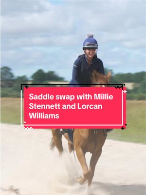 Showjumper @Millie Stennett and Grade 1 winning Jockey @Lorcan Williams6 swap saddles 🤝 #ChampionsFullGallop #Horseracing #Showjumping 