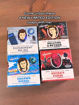 Unbox the LIMITED EDITION Stranger Things soap collection with me! Which soap is your favorite? 🧼 Now available online @target : Link in bio! #StrangerThingsxDrSquatch