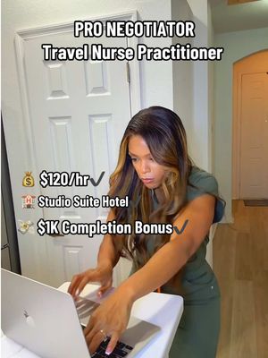 Negotiation isn’t being difficult, it’s being paid accordingly 💰👑👩🏽‍⚕️. Know Your Worth 📈. Travel Nurse Practitioner ✈️🧳 #nursesoftiktok #fnp #bnr #compensation #pay 