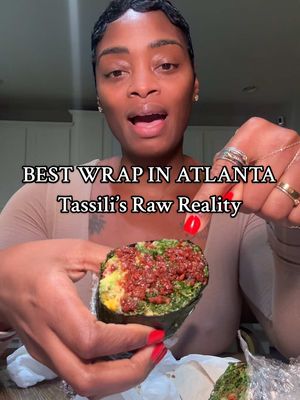 If you’ve never had Tassili’s Raw Reality in Atlanta, RUN don’t walk! Best sandwich/ wrap in the world. I got the punany wrapped in seaweed, half spicy/ half mild, with raw bbq sauce on the side. #tassilisrawreality #bestwrapinatl #restaurantsinatlanta #bestsandwich 