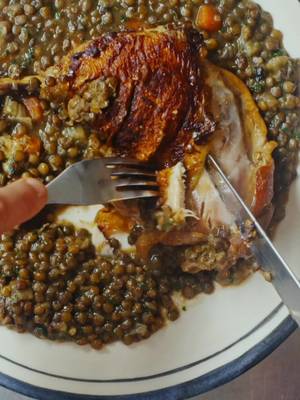 Chicken and Lentils - Another Day In Paradise  You’ll be tempted to make this dish in a deep pot or casserole which makes total sense. Just be mindful to keep the chicken from going under the liquid or you’ll lose the crispy skin.  You can find the full recipe on my newsletter