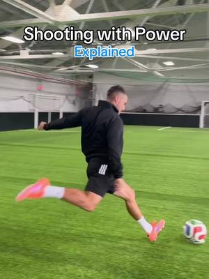 Increase your shot power with these 4 elements:  🔥 Strike the center of the ball 💨 Increase speed as you approach 💧Lock your ankle, hit with the bone 🍃Tighten core to generate power #Soccer #football #soccertraining #power #fyp 